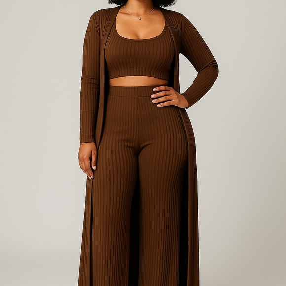 Brown Ribbed 3-piece Lounge Set, size M - Picture 2 of 3